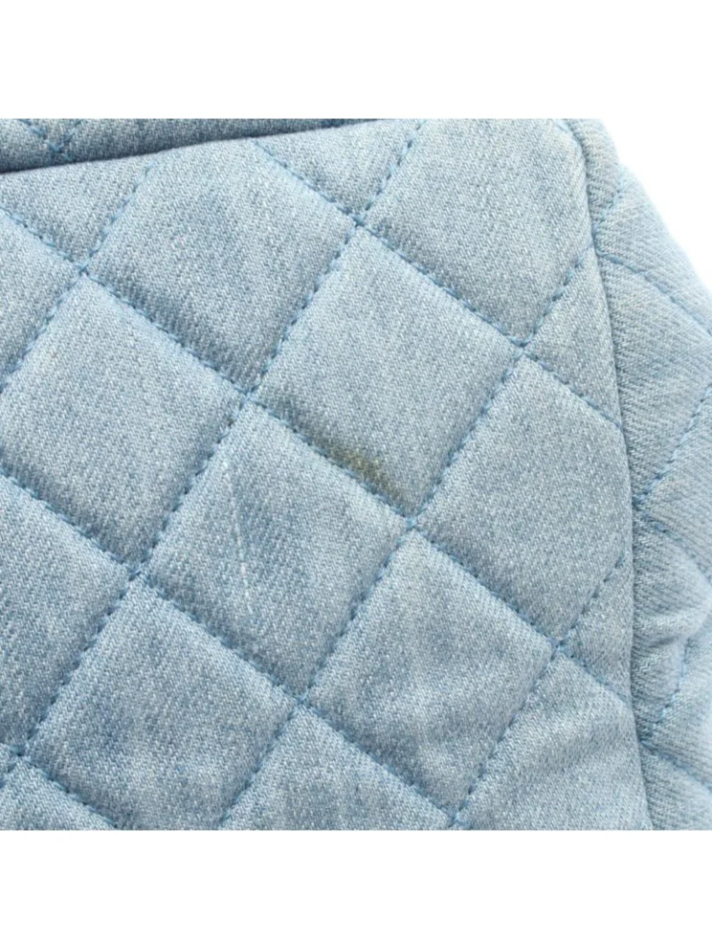 Chanel Shoulder Bag Quilted Drawstring Denim Blue